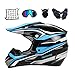MRDEAR Casque Motocross Enfant, Casque Moto Cross/ Goggle/ Gants/ Masque/ Filet à Elastique, 5 Pcs/ Noir et Bleu, Casque VTT Integral Set Casque BMX Quad Enduro ATV Scooter Femme Homme,S