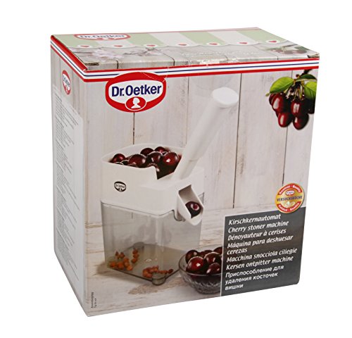 Foto von Dr. Oetker Kirschentkerner-Automat, entkernt Kirschen kuchen - einfach zu machen, Klinge aus rostefreiem Edelstahl, hohe Standfestigkeit durch 4 rutschfeste Gummifüße, (Farbe: weiß), Menge: 1 Stück