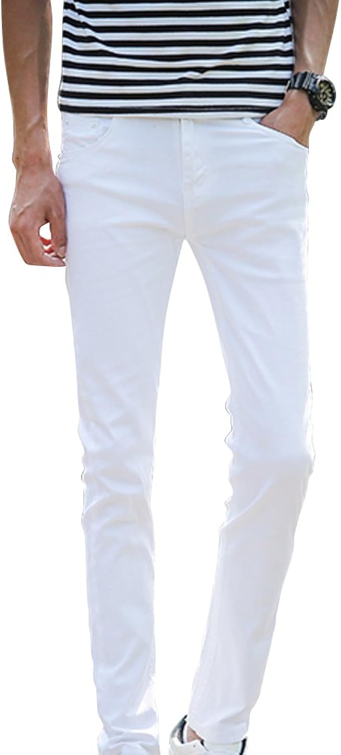 Amazon ノーブランド品 ボトムス パンツ ホワイト ホワイトパンツ 白 白パンツ 白パン メンズ メンズファッション スキニー 細身 シンプル 無地 ロングパンツ 通販