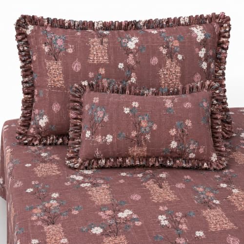 Image of 320 TC Premium Soft Cotton Feel Microfiber Elastic Fitted Bedsheet King Size (72 x 78 x 8 Inch) with 2 Frill Pillow Covers | All Around Elastic Double Bed Sheet | Multicolor