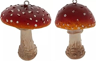 Set of 2 White Spotted Red Mushroom Resin Ornaments 3.19 in Christmas Tree Gift Idea