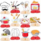 12 Pcs Chef Honeycomb Centerpieces, Cooking Happy Party Favors Birthday Party Decorations Cook Centerpieces...