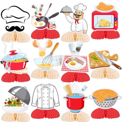 12 Pcs Chef Honeycomb Centerpieces, Cooking Happy Party Favors Birthday Party Decorations Cook Centerpieces Decorations Supplies