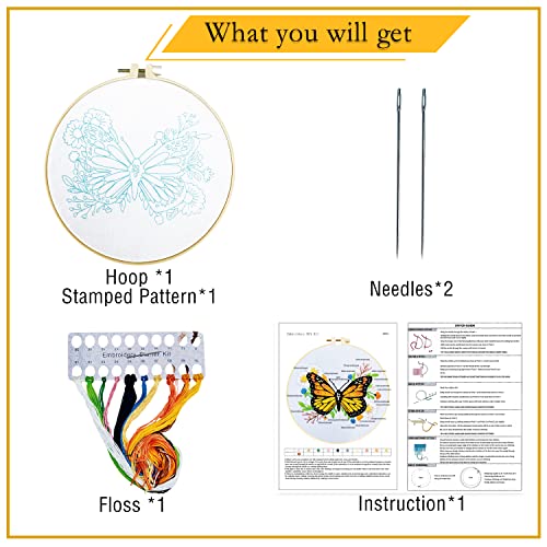 Yutaohui Butterfly Embroidery Kit With Flower,Flora Embroidery Kit For Adults Beginner,Stamped Cross Stitch Kit For Starters With Instruction,Hoop(7.9Inch*7.9Inch),Needles,Cloth And Thread. #TOP4