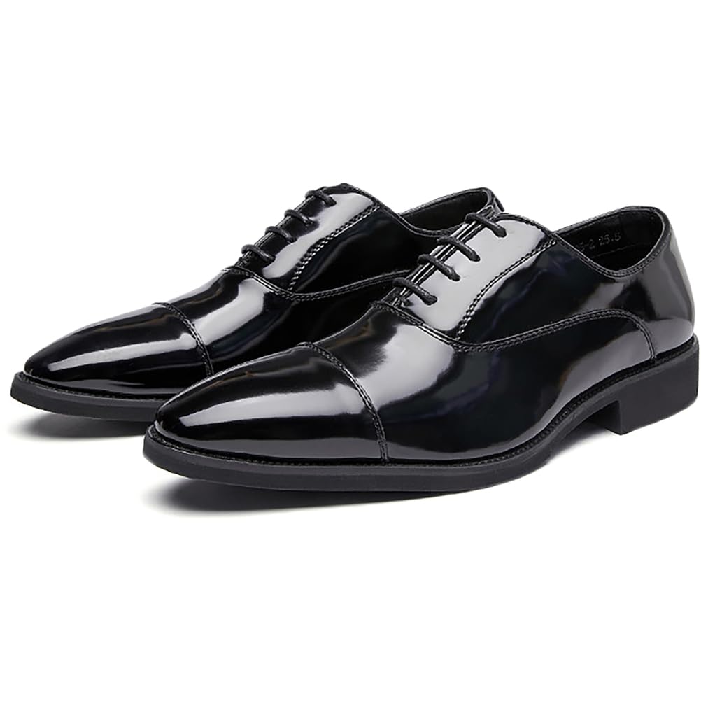 Oxford da Uomo per riunioni di Lavoro, Matrimoni, Lavoro, Ufficio, Ballo di fine Anno, Derby a Punta, Scarpe Eleganti Stringate in Pelle PU Lucida,Nero,40