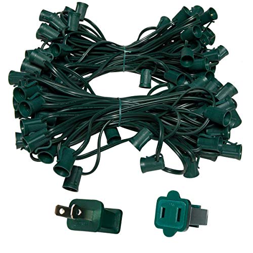 Wintergreen Lighting C9/E17 Light Stringer, E17 Sockets, 12â€ Socket Spacing, Outdoor String Light Patio Stringer, Fits C9/E17 Size Incandescent or LED Bulbs (100 ft / 100 Sockets, Green Wire)
