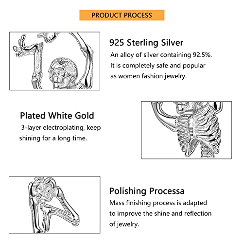 Skeleton Earrings S925 Sterling Silver Skull Earrings Halloween Party Dance Skeleton Dangle Earrings Anime Hip Hop Scary Halloween Jewellery For Women Girls #TOP4