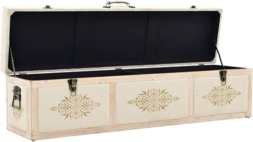 Miniatura 5 de GOLINPEILO Banco de almacenamiento de abeto de madera maciza color crema para dormitorio sala de estar extremo de la cama de 433 x 118 x 15 pulgadas