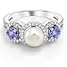 Gem Stone King Cultured Freshwater Pearl and Gemstone Birthstone Ring for Women | 925 Sterling Silver | Round 4MM | Fine Jewelry Gifts for Her Mom Women Wife | Tanzanite-December | Size 5
