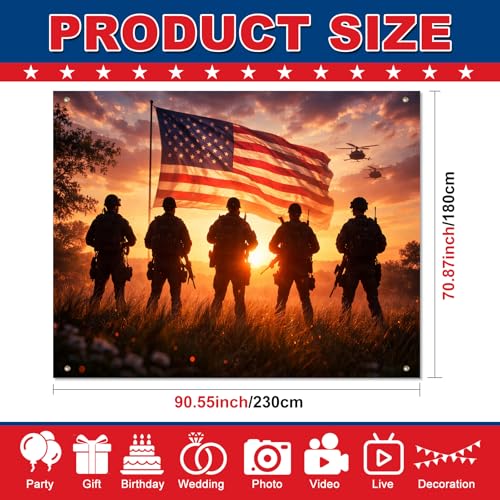 Image of BlissYard Veterans Day Military Tribute Backdrop 8x6ft 4th of July Patriotic Soldier Appreciation Banner Patriotic Soldier Honor Decorations Military Appreciation Decor Independence Day Party Decor