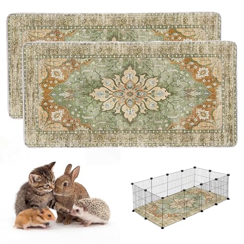 Washable Guinea Pig Pee Pads Absorbent Reusable Guinea Pig Cage Liners Waterproof Leak-Proof & Non-Slip Potty Pads for Small Animals Rabbit Hamster Rat.(Green Floral 24x48)