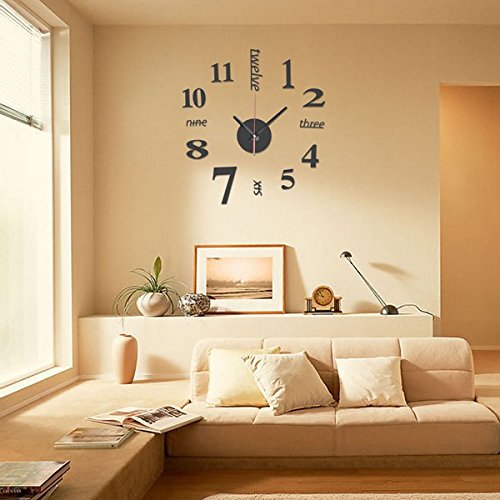 DIY Mini Modern Art Mirror Wall Clock 3D Aufkleber Design Home Office Zimmer Dekor-Schwarz – Bild 5