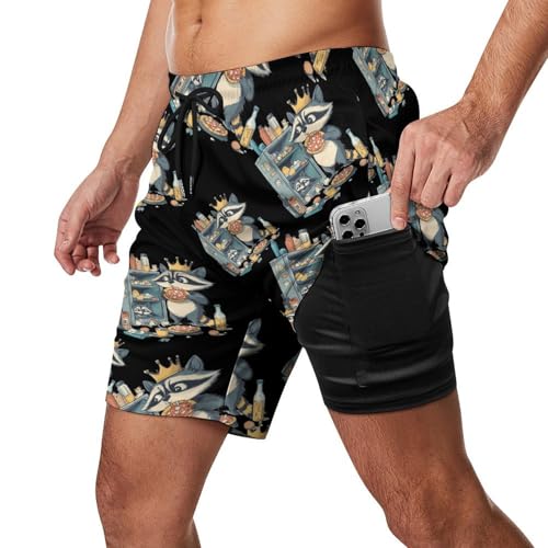 Raccoon and Leftovers Beach Shorts for Men Swim Trunks Quick Dry Swim Shorts with Compression Liner Pocket2