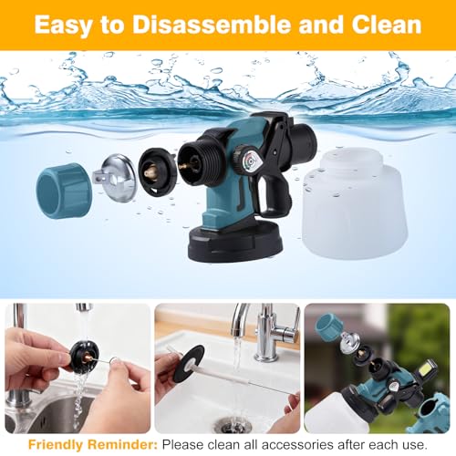 Image of Cordless Paint Sprayer with 2 Batteries, 700W Paint Gun, Blue | Includes 2 x 4.0Ah batteries, 1400ML container, 3 brass nozzles and cleanup tools for furniture and DIY painting
