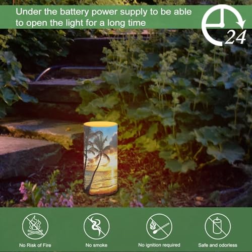 Image of Poceacles Flameless Candle Flame Effect Realistic LED Lights, Battery Operated Flameless Table Lamp with Timer Remote Colors Changing Hawaii Home Decor, Hawaiian Palm Tree Gold Sunshine