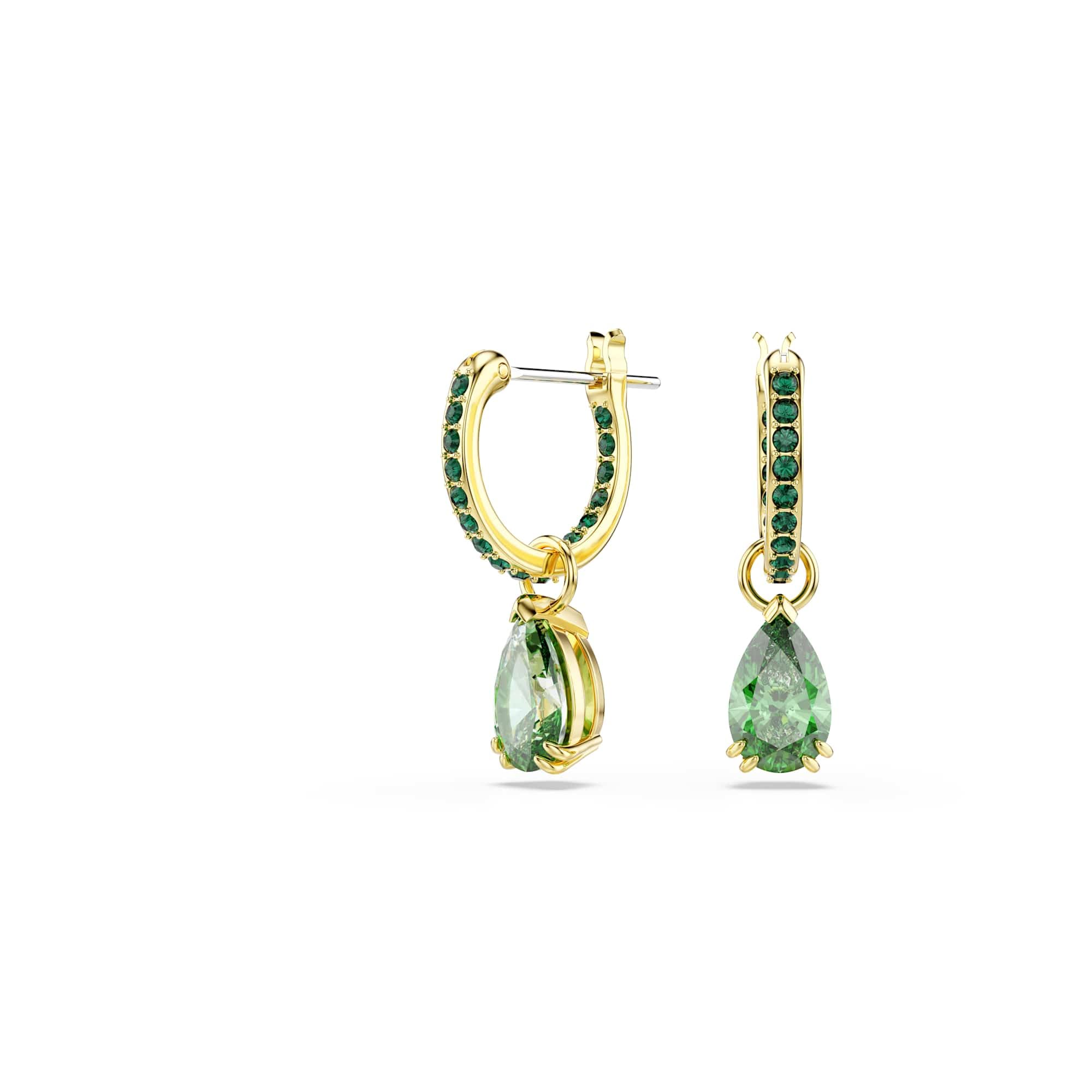 Swarovski Attract Drop Earrings, Green Pear-Cut and Round-Cut Crystals in a Gold-Tone Finished Setting, Part of the Swarovski Attract Collection