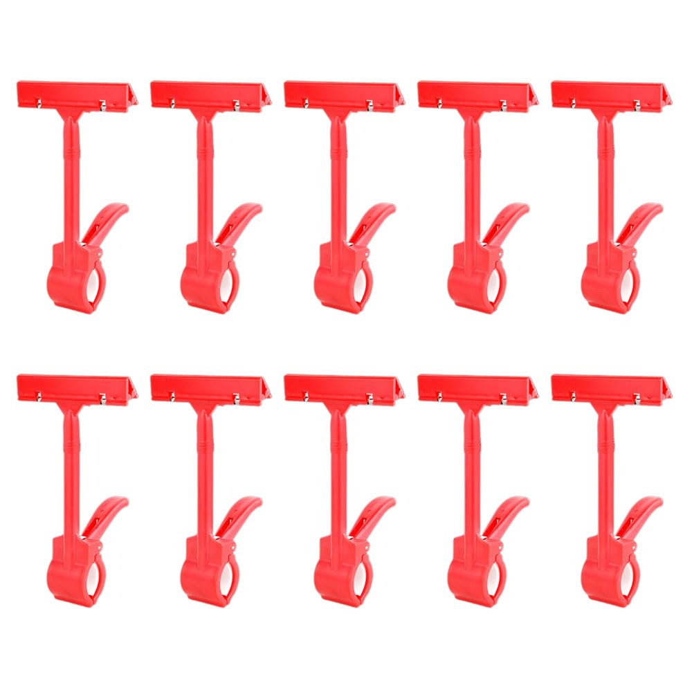 10 Pack ABS Plastic Merchandise Sign Clip, Sign Holder 180 Degrees Rotatable Pop Clip-on Holder Price Display Tag for Store, Supermarket, Office, Exhibition, Shops (Red+9cm*17cm)