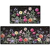 ASPMIZ 2 PCS Kitchen Mat, Farmhouse Floral Kitchen Floor Mat, Kitchen Mats Cushioned Anti Fatigue 2 Piece Set, Kitchen Rugs Non Slip Washable, Waterproof Kitchen Runner Rug, 18'' x 48''+18'' x 30''
