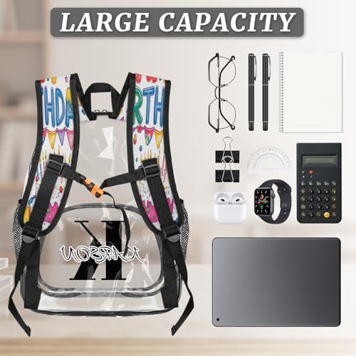 Personalized Happy Birthday Small Clear Backpack Stadium Approved Heavy Duty PVC Plastic Custom Colorful Balloons Transparent Backpacks See Through Bag with Name3