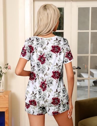 Image of Ekouaer Pajama Set for Women 2 Piece Lounge Set Short Sleeve Tops and Shorts Soft Sleepwear, Chest Pocket