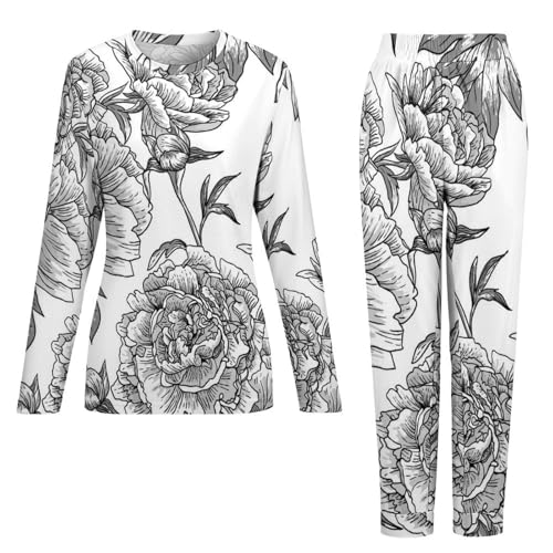 Ensemble de pyjama femme esquisse de fleurs sleepwear manches longues et pantalon
