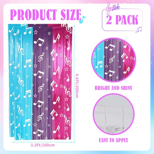 Image of TONIFUL 2Pcs Blue Purple Pink Music Note Metallic Foil Fringe Curtains