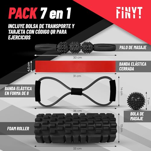 Miniatura 2 de Finyt - Foam Roller Pack 7en1 - Rodillo Masaje Muscular, Rulo Masaje Muscular, Bola De Masaje, Banda Elástica Pilates, Goma Muscular, Ejercicios Foam Y Bolsa De Transporte Roller