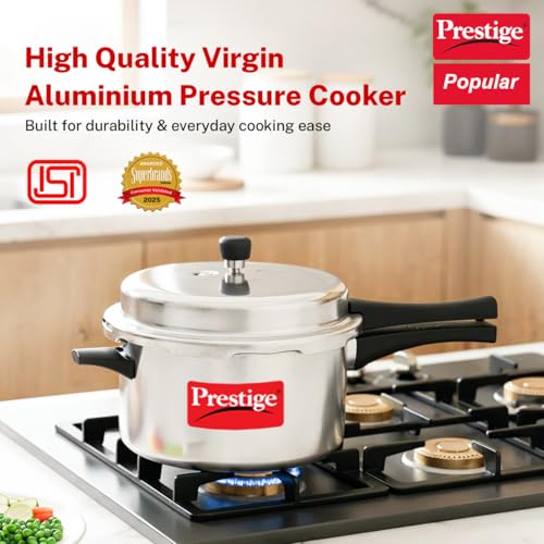 Image of Prestige 7.5 Litres Popular Outer Lid Aluminium Pressure Cooker |Metallic Safety Plug | Gasket Release System | Silver |5 years warranty