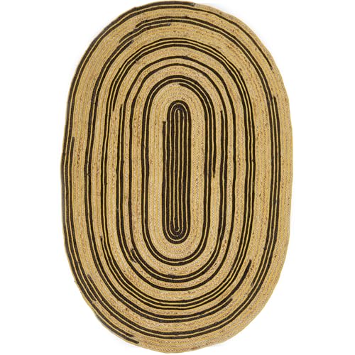 Tapis en jute ovale tressé main jaune résistant salon - 3