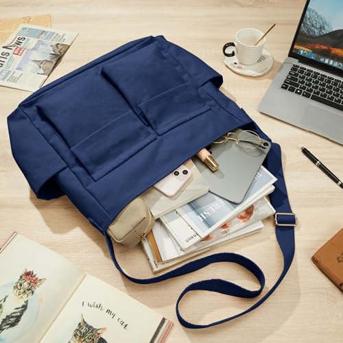 Image of KALIDI Canvas Tote Bag Zipper Large Crossbody Shoulder Bag Messenger Bag