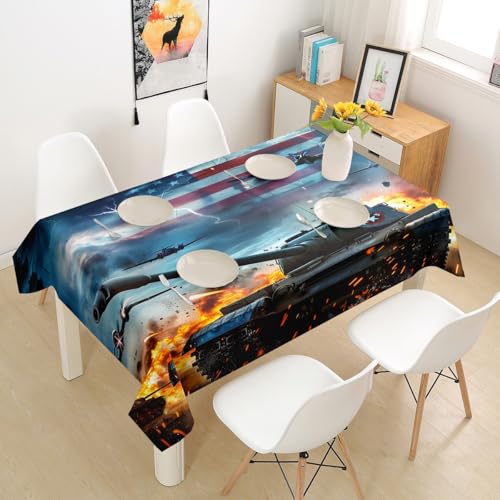 American Flag Table Clothes Tank Gun Table Cover Military Theme