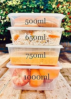 50 X Clear Plastic Takeaway Food Containers with Lids Microwave & Freezer Safe - 4 Sizes - 500ML, 650ML, 750ML & 1000ML (500ML)