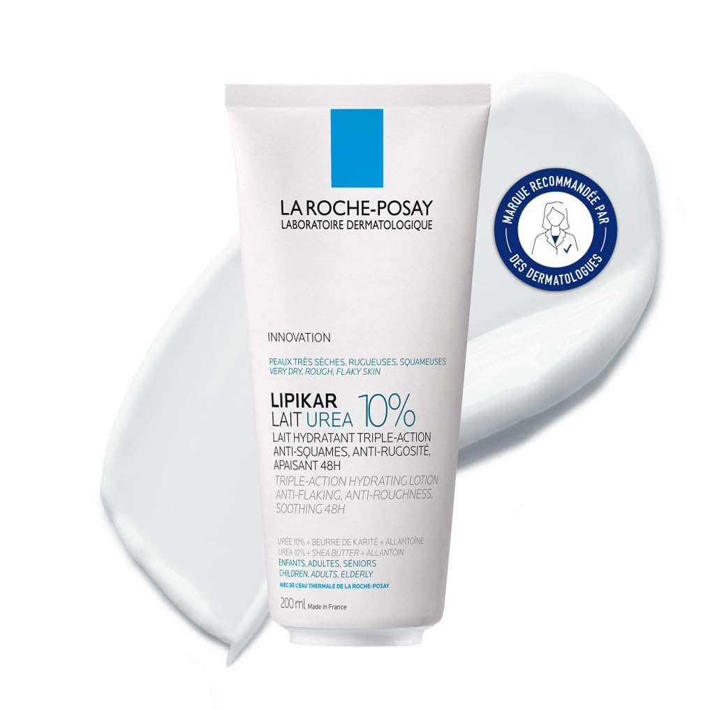 La Roche Posay Lipikar Lait Urea 10% Moisturising Body Lotion with 10% Urea, Soothing Body Milk for Very Dry Skin, Triple Effective Skin Care, 200 ml
