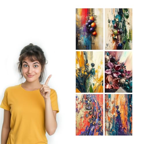 Image of SiddArtify Abstract Floral Wall Art Prints Set - Textured Oil Painting Poster Decor for Living Room Bedroom Office - 8x12 inch Board Pack of 6
