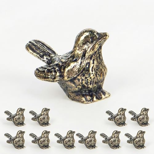 Set de 10 Figuras Pequeñas de Pájaros de Latón Dorado miniatura 1