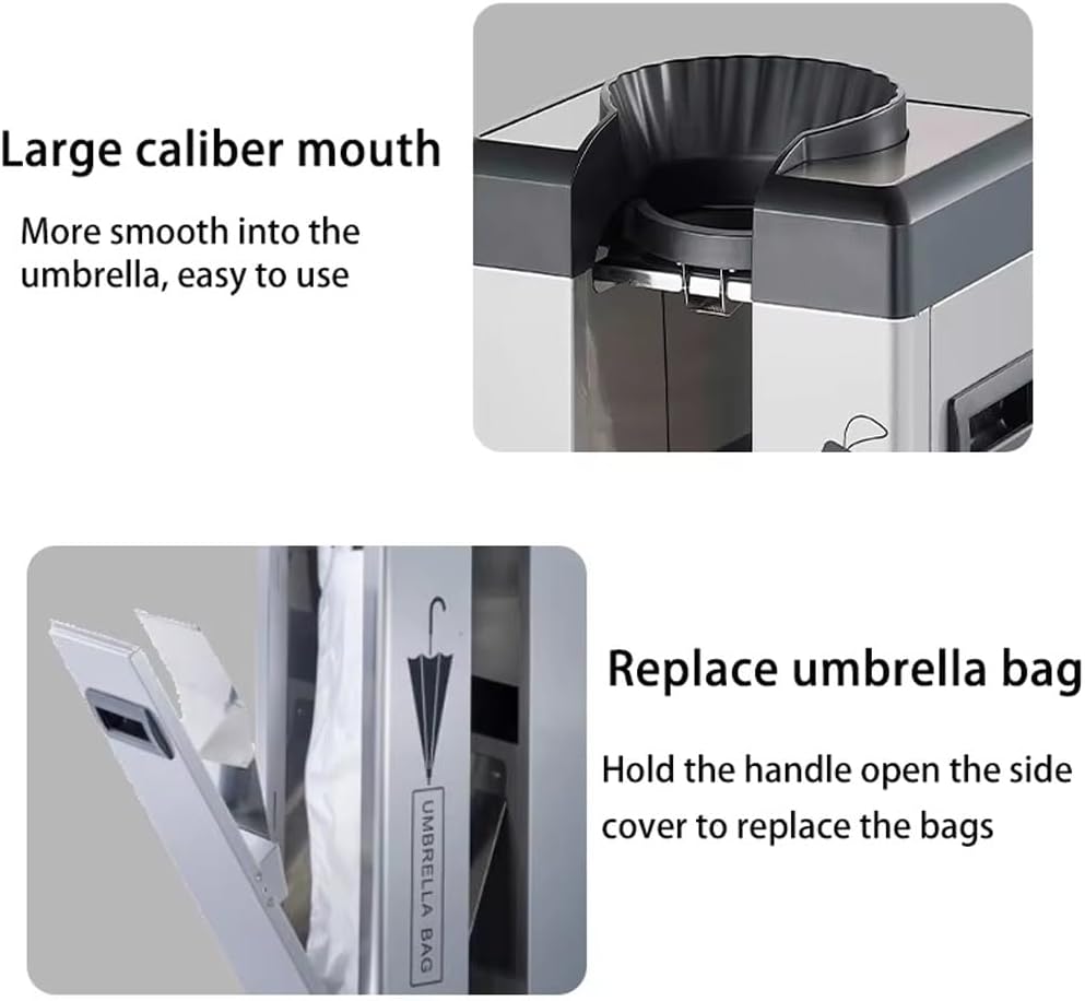 Automatic Wet Umbrella Bag Dispenser with Wheels and Storage Stand for Commercial Use in Hotels and Offices
