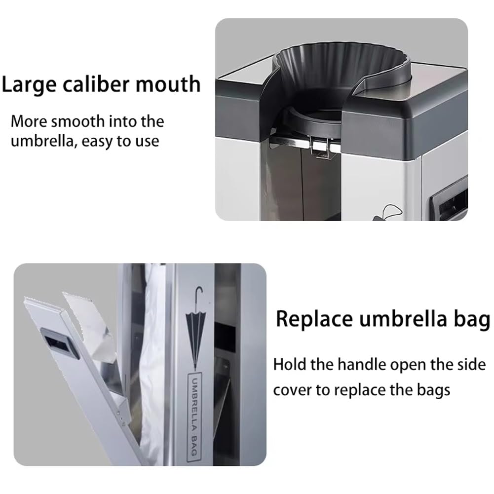 Involucro automatico per ombrelli bagnati per hotel e uffici, confezione doppia, include 200 sacchetti e ruote, efficiente dispenser per ombrelli per uso commerciale