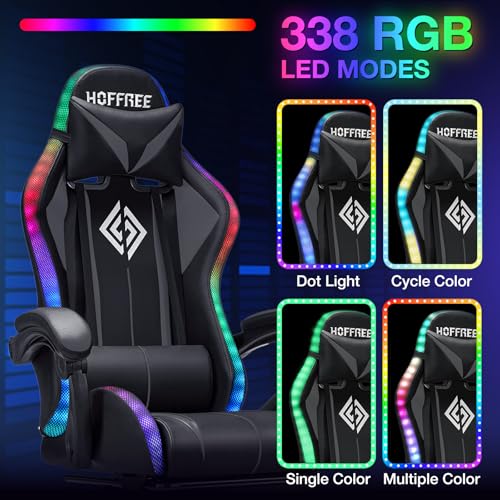 Image of Gaming Chair Massage with LED RGB Lights and Footrest Ergonomic Computer Chair High Back Video Game Chair with Adjustable Lumbar Support Linkage Armrest Grey and Black