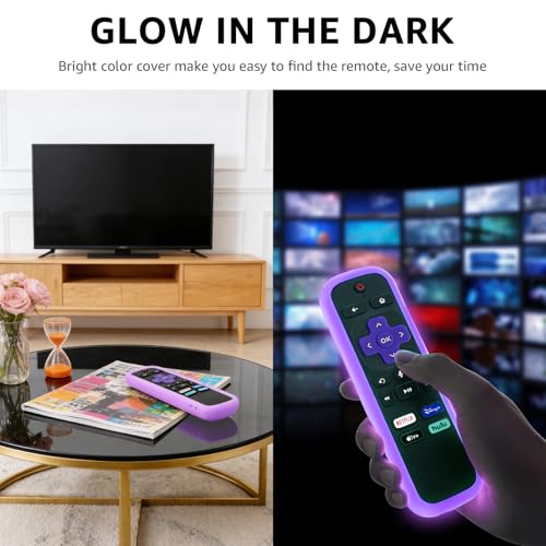 Image of 2 Pack Remote Cover for Roku, Battery Cover for TCL Roku Smart TV Steaming Stick Remote, Silicone Remote Case for Roku Universal Protective Controller Sleeve Skin Glow in The Dark Purple Red