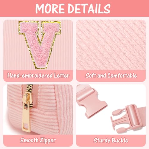 Image of Gitus Gifts for 10-16 Year Old Girls: Trendy Women's Fanny Pack with Initial Letter Patch - Crossbody Belt Bag (Light Pink-V)