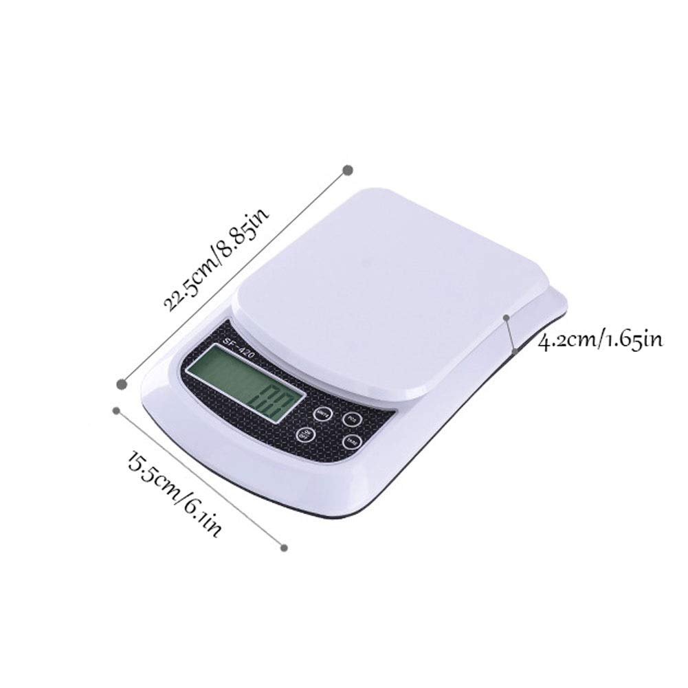 Cyfrowa waga kuchenna, elektroniczna waga spożywcza, precyzyjne ważenie, kuchnia domowa + gotowanie, LCD łatwy do odczytania 22 funtów/10 kg - biały 9,15 (5 kg/1G)