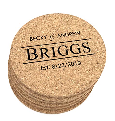 Cork Coasters Customized Set of 6 Round (Lined Name)
