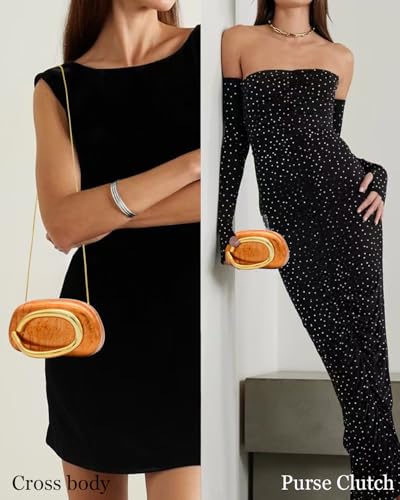 Image of Evening Clutch Purse for Women, PU Leather Wedding Guest Clutch Metal Chain Shoulder Bag, Crossbody Purse