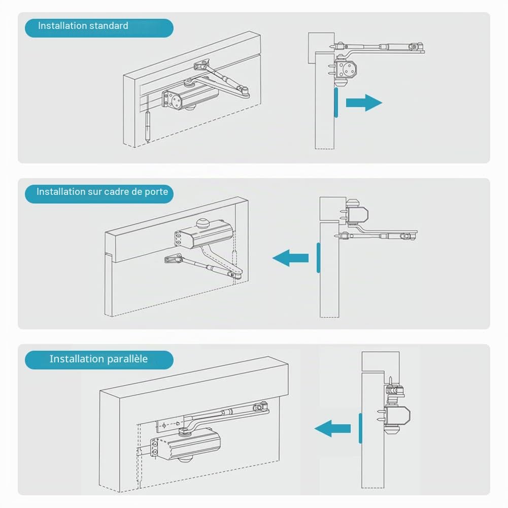 1PC Ferme-Porte Automatique Hydraulique, Ferme-porte Réglable en Métal Contrôle Jusqu'à 45KG, Ferme-porte Automatique Ideal pour maison, Magasin, Bureau, Manuel en Anglais Disponible