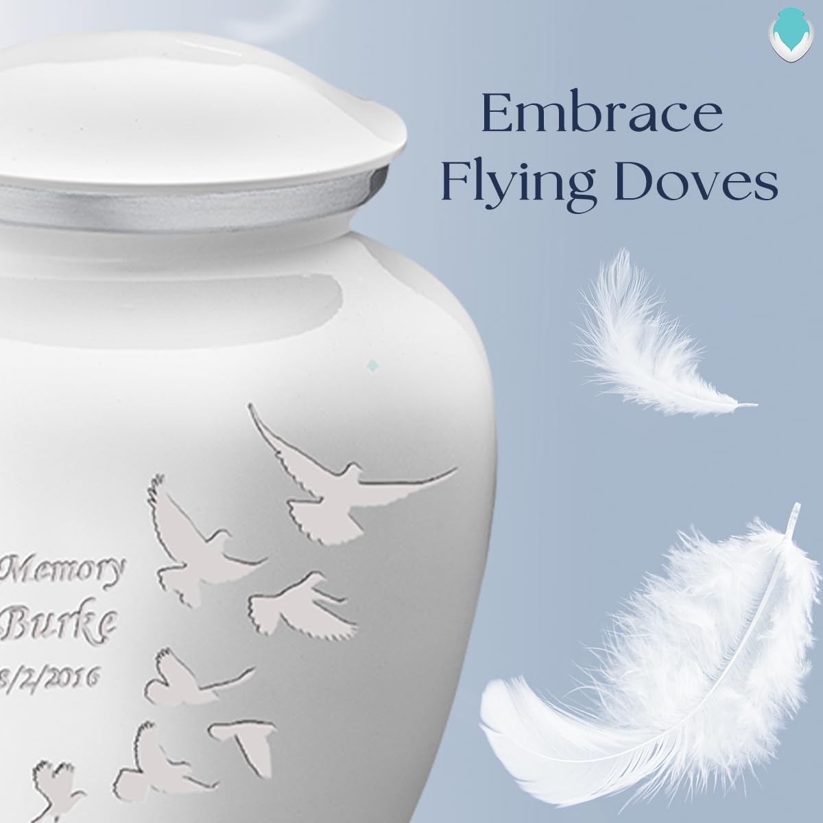 Geturns - Small Personalized Doves Cremation Urns for Human Ashes I White Funeral Urn for Men and Women I 44 lbs