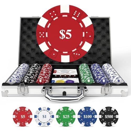 HEITOK Mallette de Poker Professionnelle 300 Jetons Numérotés 11.5g avec Coffret Aluminium Renforcé – Set Complet Texas Hold'em Blackjack Cartes Dés...