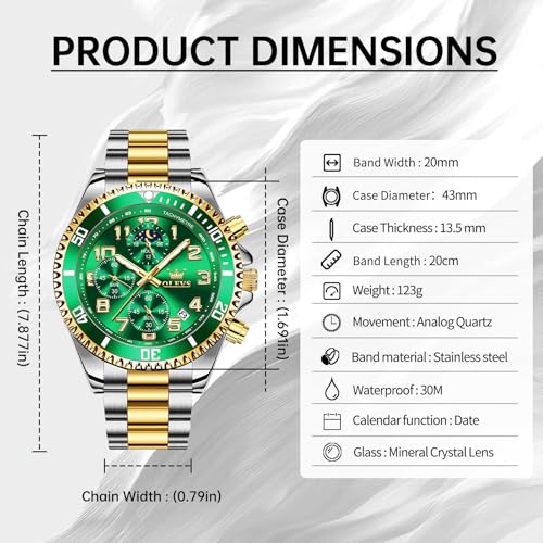 Image of OLEVS Luxury Watches for Men Dress Big Face Stainless Steel Analog Quartz