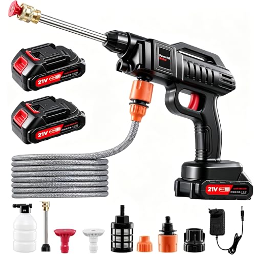 Nettoyeur haute pression sans fil avec buse multifonction 3-en-1, 21 V, 1500 W, 60 bar, nettoyeur haute pression portable, avec 2 buses, 2 batteries, tuyau de...