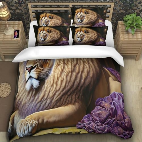 Parure de couette lion 3D microfibre lavable 220x240cm avec 2 taies d'oreiller - 5