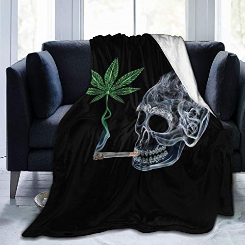 Marijuana Pot Leaf Weed Skull Smoking Fleece Throw - Lightweight Super Soft Cozy Bed Blanket for Living Room/Bedroom All Season (Color1 50 40)